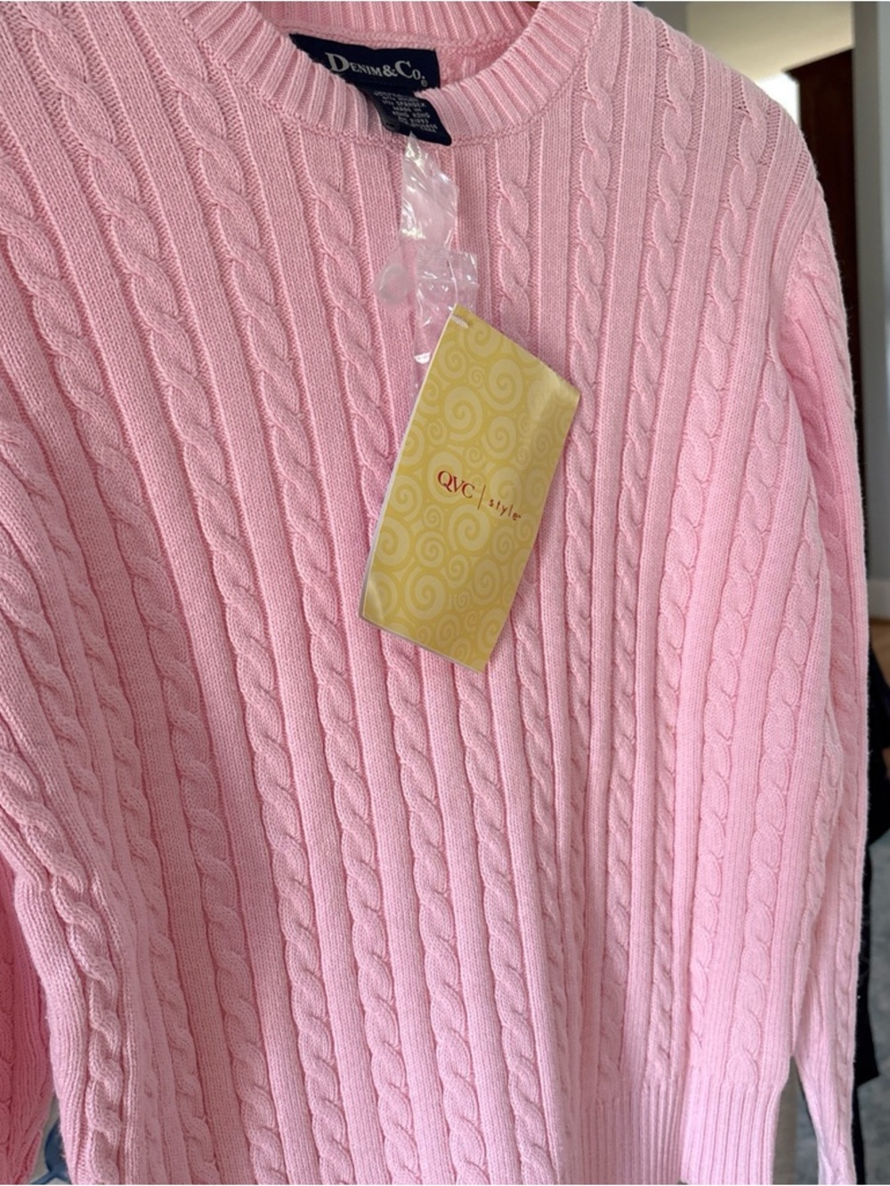 Denim&Co Pink Cable Crewneck Sweater - Picture 5 of 8